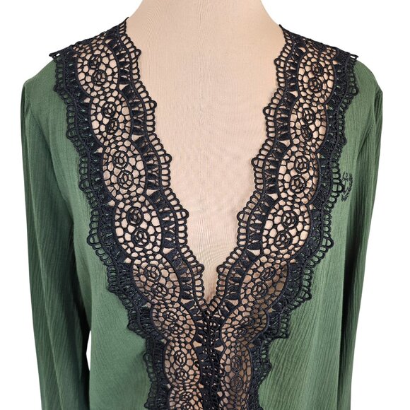 Dixxon NWT Green Black Lace Detail Beach Coverup Layering Sz S/M - Picture 2 of 12